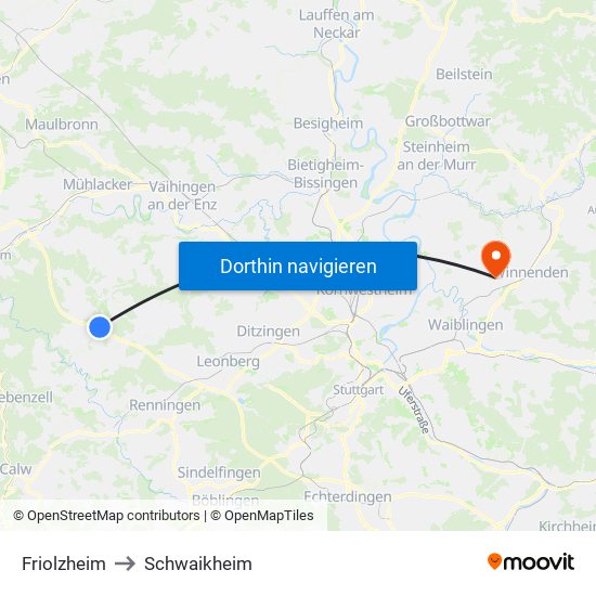 Friolzheim to Schwaikheim map