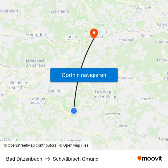 Bad Ditzenbach to Schwäbisch Gmünd map