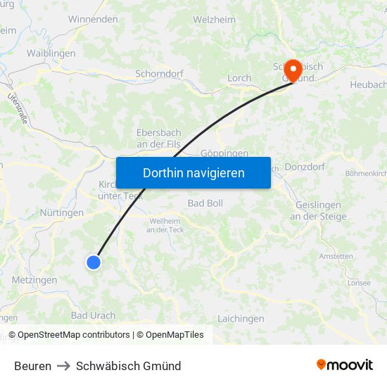 Beuren to Schwäbisch Gmünd map
