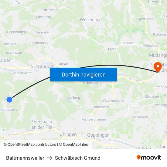 Baltmannsweiler to Schwäbisch Gmünd map