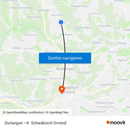 Durlangen to Schwäbisch Gmünd map