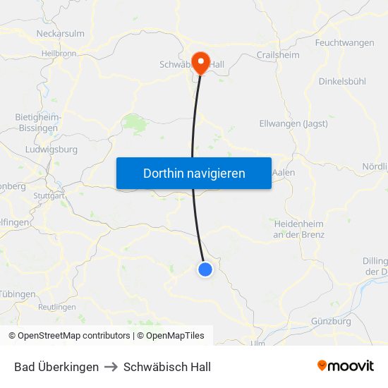 Bad Überkingen to Schwäbisch Hall map