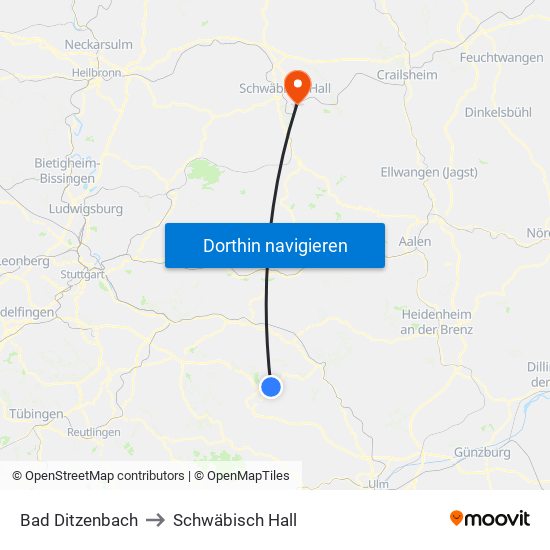 Bad Ditzenbach to Schwäbisch Hall map