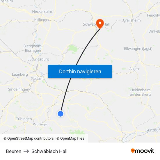 Beuren to Schwäbisch Hall map