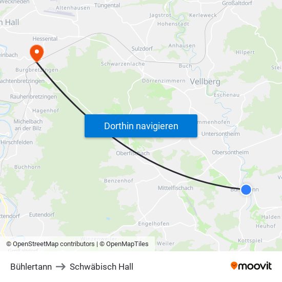 Bühlertann to Schwäbisch Hall map