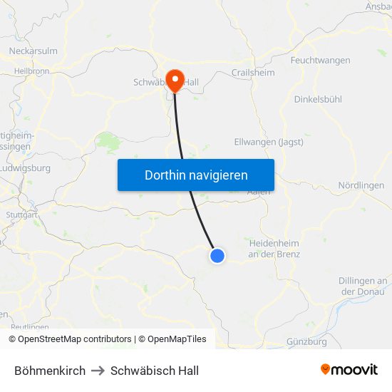 Böhmenkirch to Schwäbisch Hall map