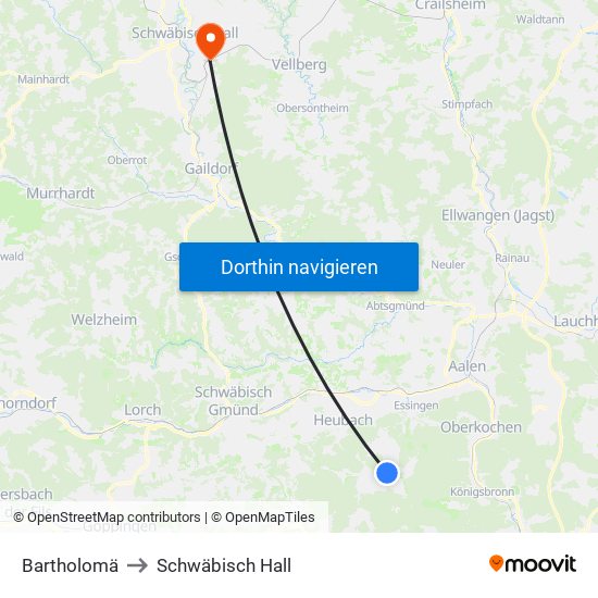 Bartholomä to Schwäbisch Hall map