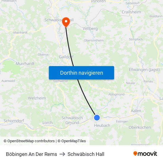 Böbingen An Der Rems to Schwäbisch Hall map