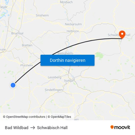 Bad Wildbad to Schwäbisch Hall map