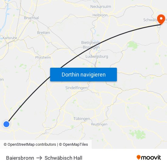 Baiersbronn to Schwäbisch Hall map