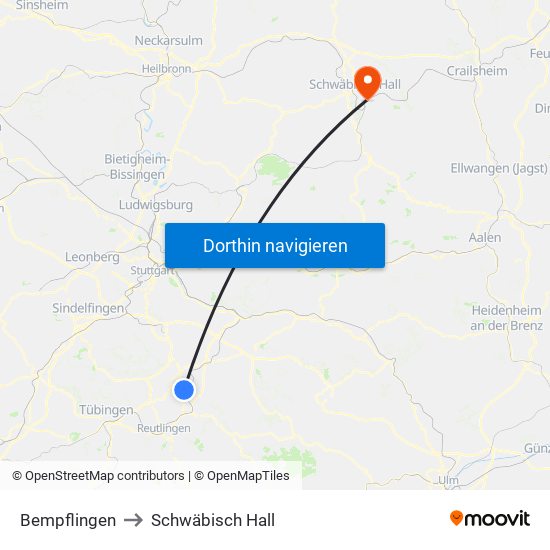 Bempflingen to Schwäbisch Hall map