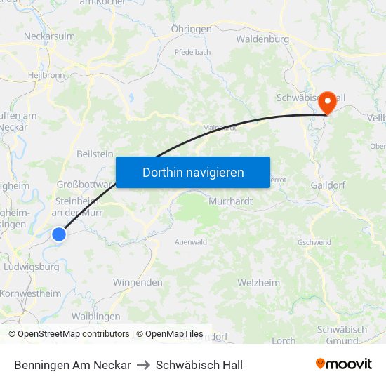 Benningen Am Neckar to Schwäbisch Hall map