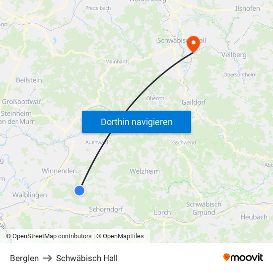 Berglen to Schwäbisch Hall map