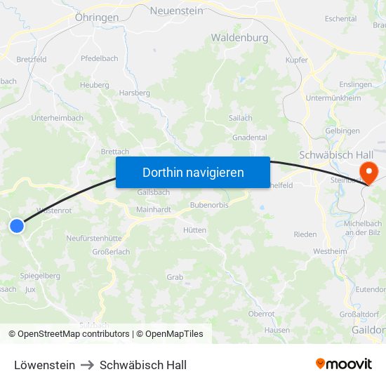 Löwenstein to Schwäbisch Hall map