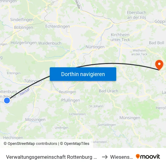 Verwaltungsgemeinschaft Rottenburg am Neckar to Wiesensteig map