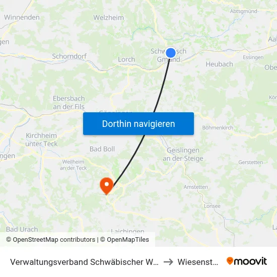 Verwaltungsverband Schwäbischer Wald to Wiesensteig map