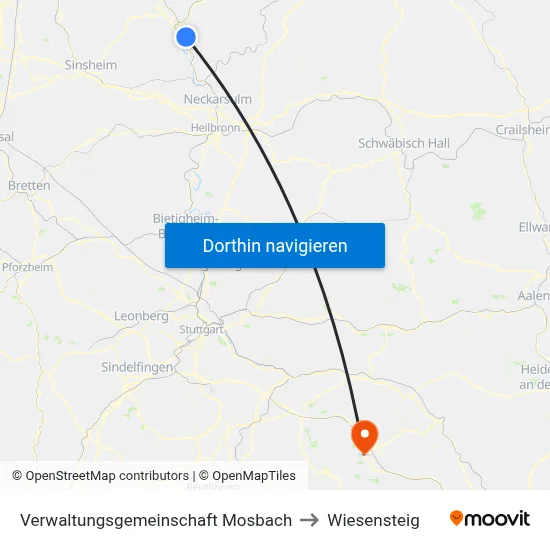 Verwaltungsgemeinschaft Mosbach to Wiesensteig map