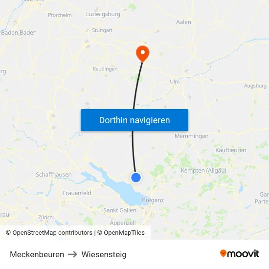 Meckenbeuren to Wiesensteig map