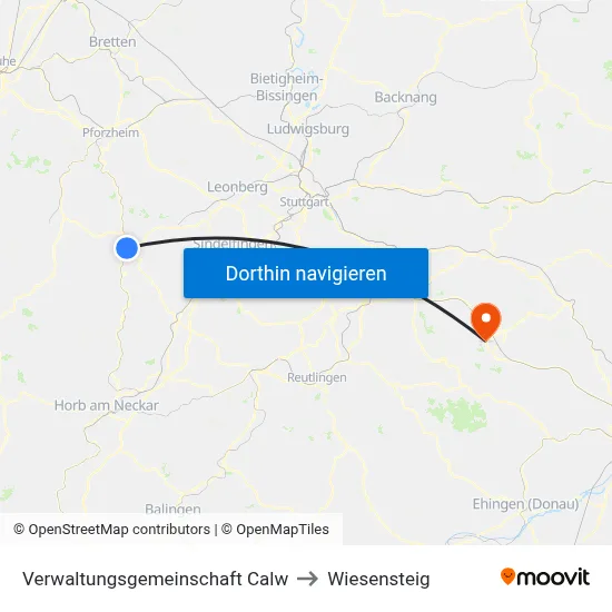 Verwaltungsgemeinschaft Calw to Wiesensteig map