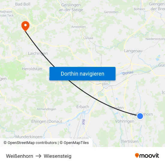 Weißenhorn to Wiesensteig map