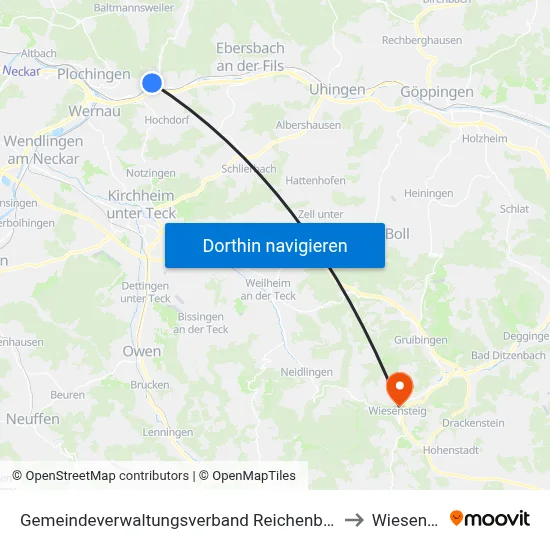 Gemeindeverwaltungsverband Reichenbach An Der Fils to Wiesensteig map