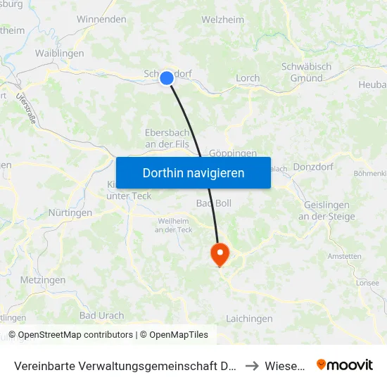 Vereinbarte Verwaltungsgemeinschaft Der Stadt Schorndorf to Wiesensteig map