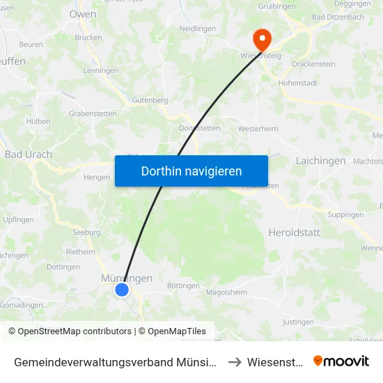 Gemeindeverwaltungsverband Münsingen to Wiesensteig map