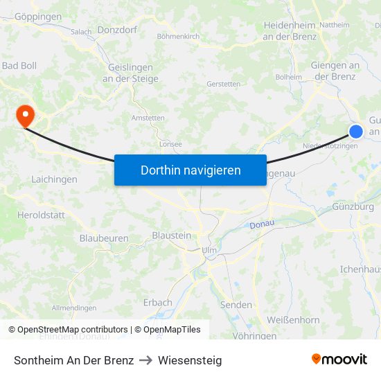 Sontheim An Der Brenz to Wiesensteig map