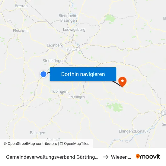 Gemeindeverwaltungsverband Gärtringen/Ehningen to Wiesensteig map