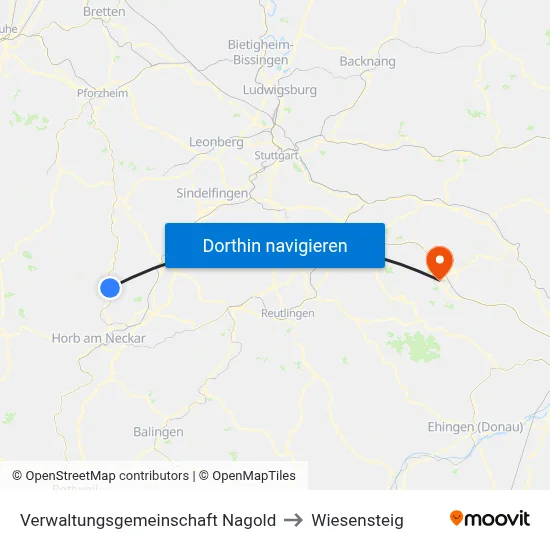 Verwaltungsgemeinschaft Nagold to Wiesensteig map