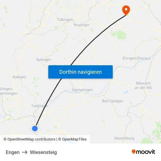 Engen to Wiesensteig map