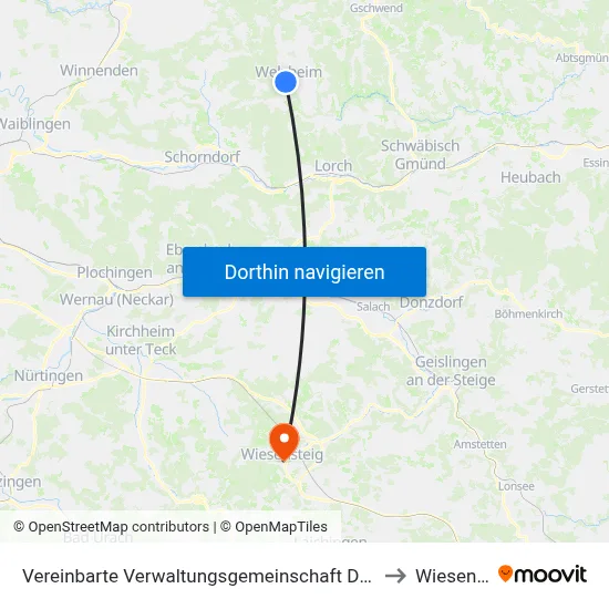 Vereinbarte Verwaltungsgemeinschaft Der Stadt Welzheim to Wiesensteig map