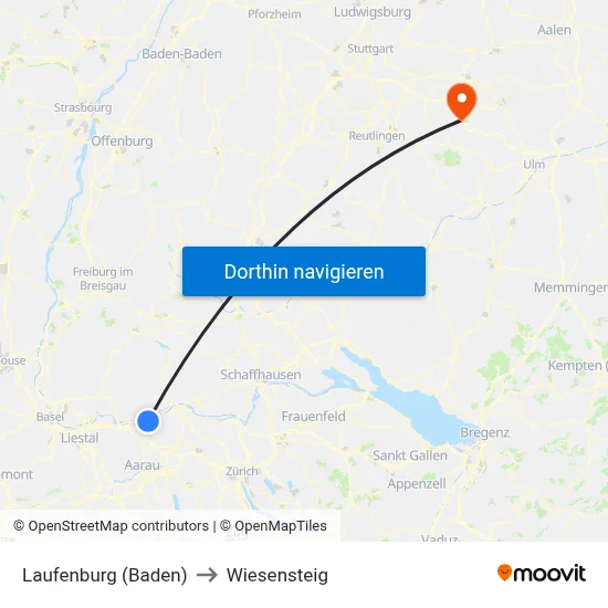 Laufenburg (Baden) to Wiesensteig map