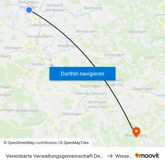 Vereinbarte Verwaltungsgemeinschaft Der Stadt Bietigheim-Bissingen to Wiesensteig map