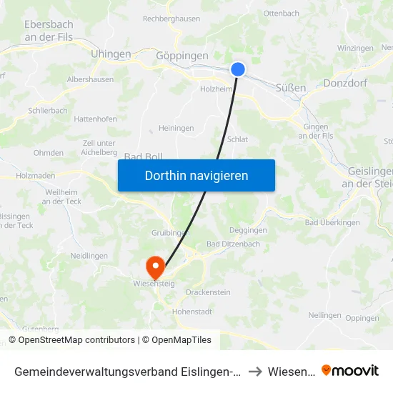 Gemeindeverwaltungsverband Eislingen-Ottenbach-Salach to Wiesensteig map