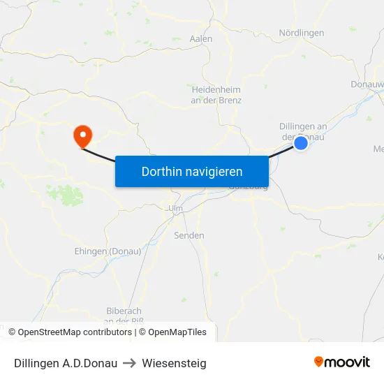Dillingen A.D.Donau to Wiesensteig map