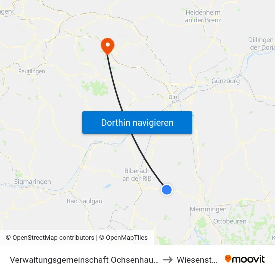 Verwaltungsgemeinschaft Ochsenhausen to Wiesensteig map