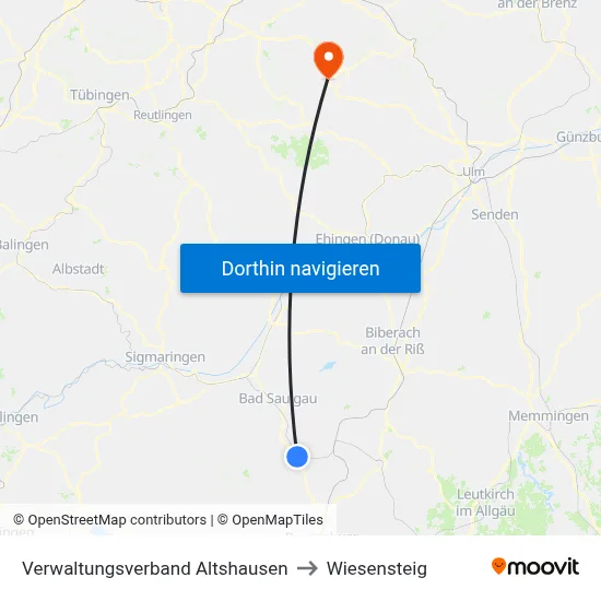 Verwaltungsverband Altshausen to Wiesensteig map