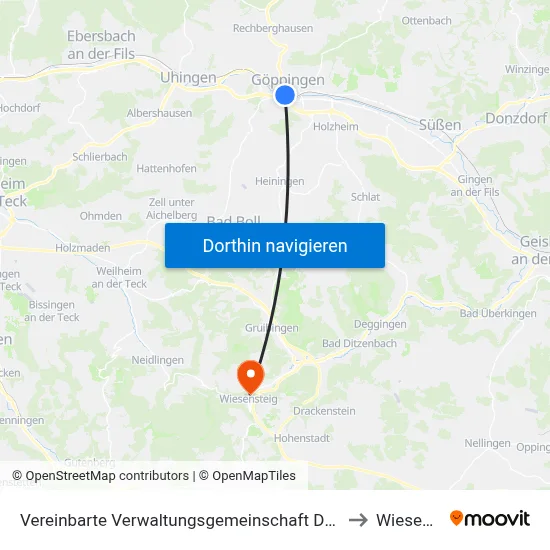 Vereinbarte Verwaltungsgemeinschaft Der Stadt Göppingen to Wiesensteig map