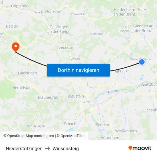 Niederstotzingen to Wiesensteig map