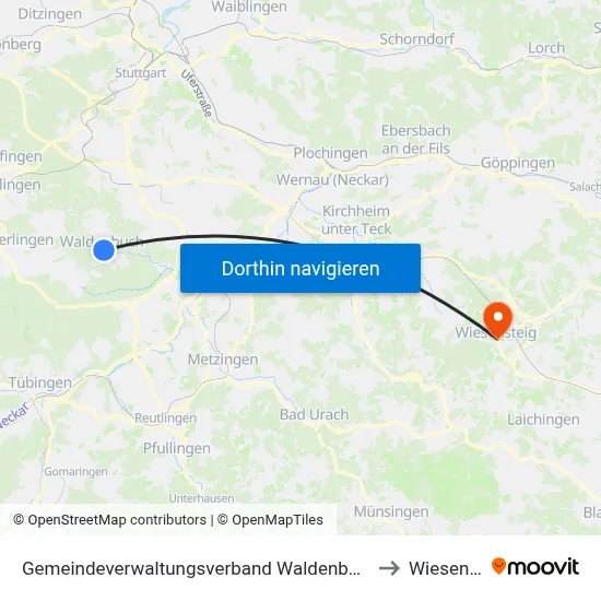 Gemeindeverwaltungsverband Waldenbuch/Steinenbronn to Wiesensteig map