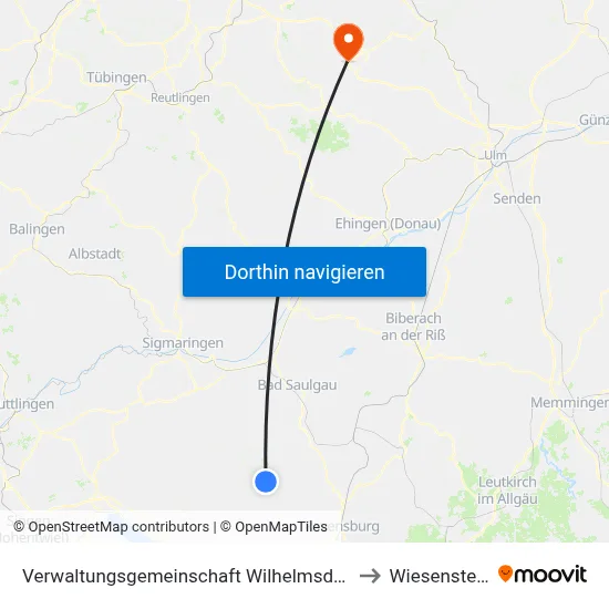 Verwaltungsgemeinschaft Wilhelmsdorf to Wiesensteig map