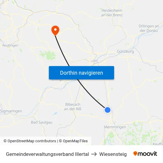 Gemeindeverwaltungsverband Illertal to Wiesensteig map