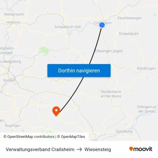 Verwaltungsverband Crailsheim to Wiesensteig map