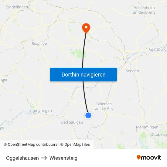 Oggelshausen to Wiesensteig map