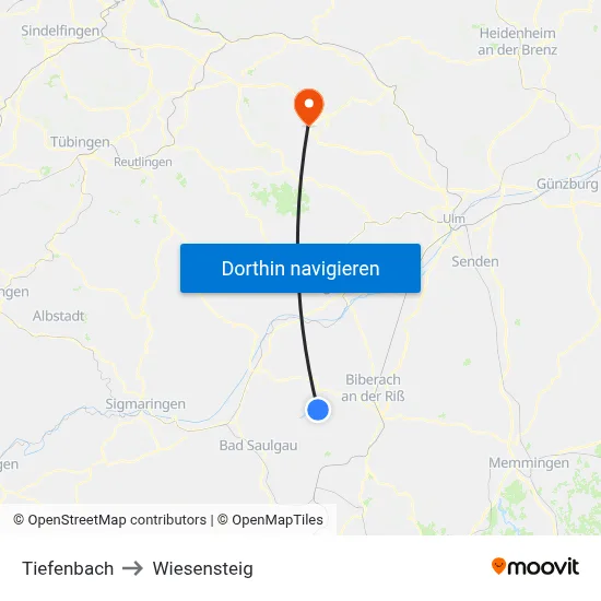 Tiefenbach to Wiesensteig map