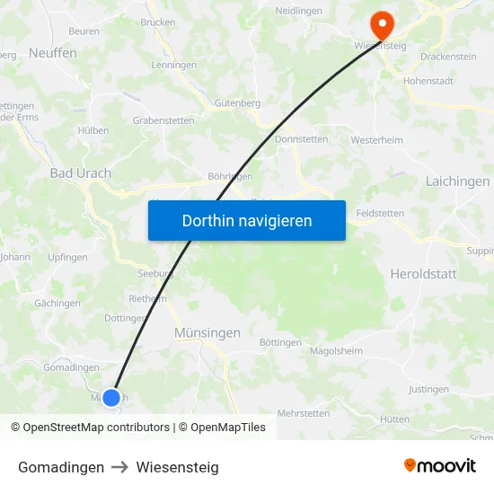 Gomadingen to Wiesensteig map