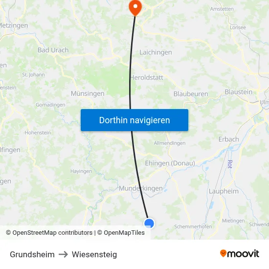Grundsheim to Wiesensteig map