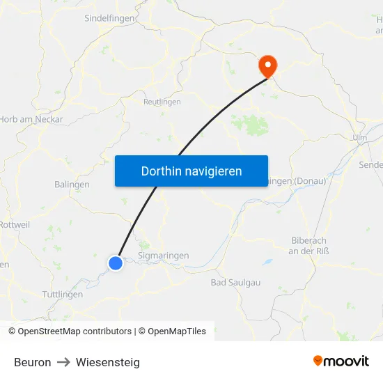 Beuron to Wiesensteig map