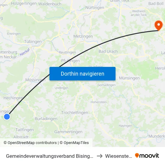 Gemeindeverwaltungsverband Bisingen to Wiesensteig map